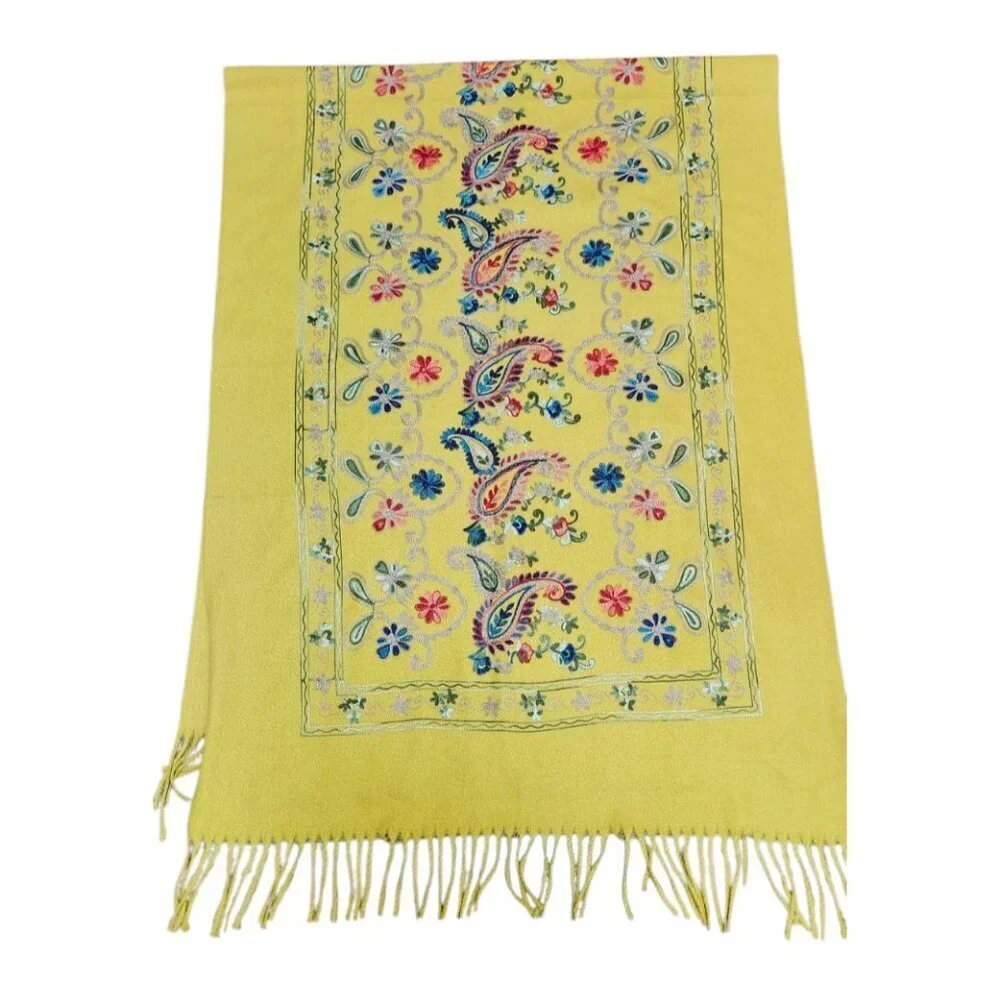 Fashion Embroidered large Paisley Wool /viscose Rugs Shawl Scarf Size 72''x28''